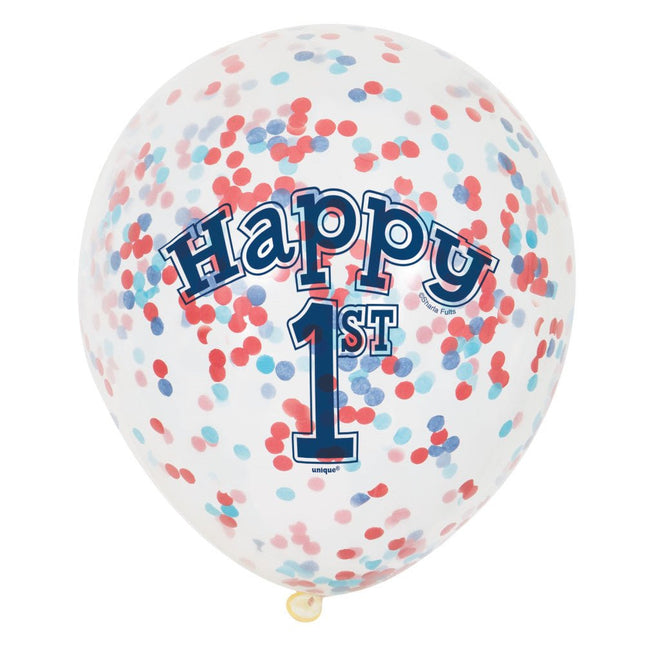 Confetti Ballonnen 1 Jaar 30cm 6st van Unique koop je bij Partywinkel