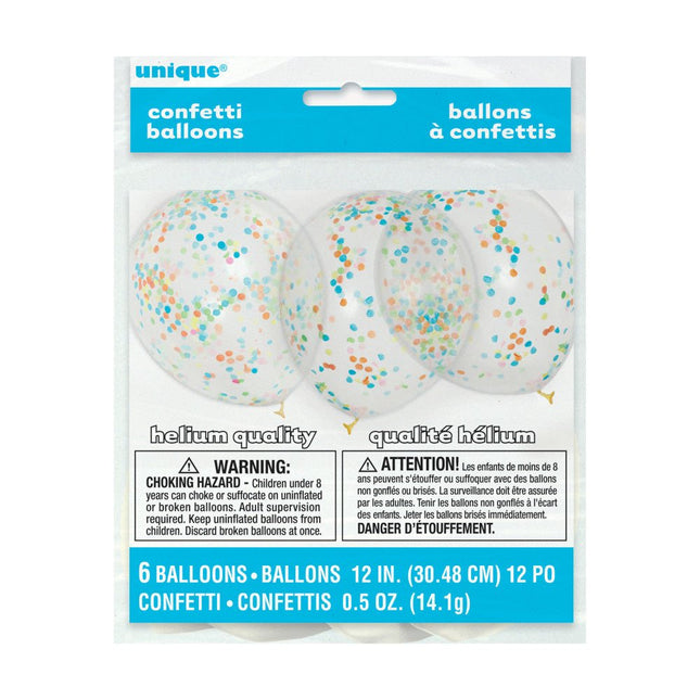 Confetti Ballonnen Gekleurd 30,5cm 6st van Unique koop je bij Partywinkel