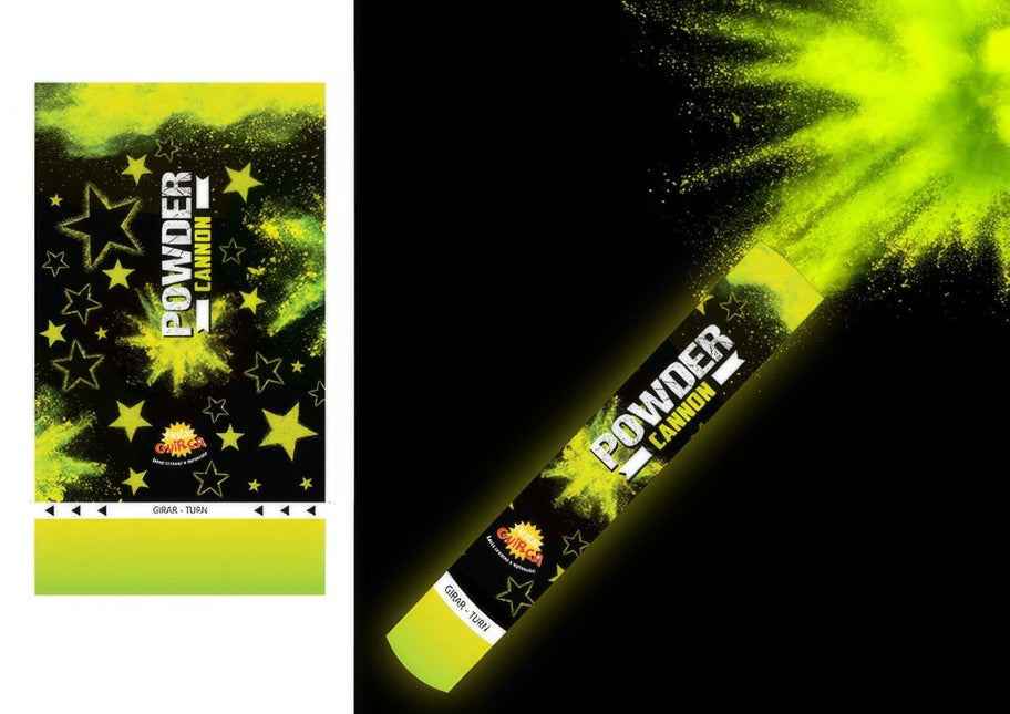 Confetti Kanon Geel Poeder 30cm van Fiestas Guirca koop je bij Partywinkel