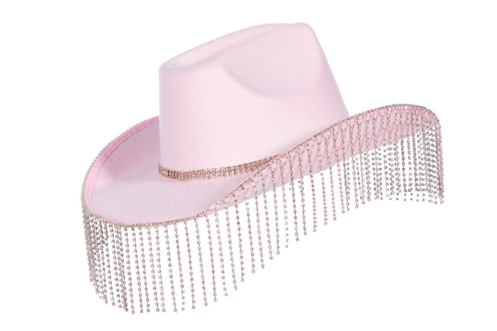 Cowboyhoed met band en franje strass steentjes - Partywinkel - 8720059071098
