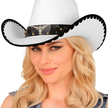 COWBOYHOED MET STIER, WIT VILT van Widmann koop je bij Partywinkel