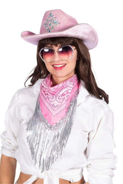 Cowboyhoed met strass steentjes roze - Partywinkel - 8720059071036