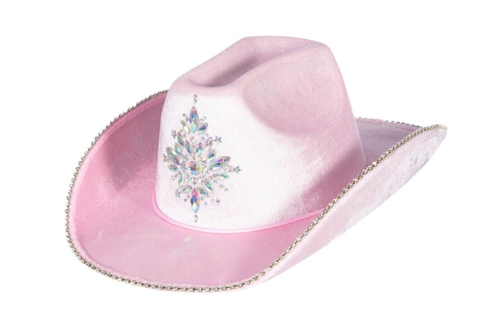 Cowboyhoed met strass steentjes roze - Partywinkel - 8720059071036