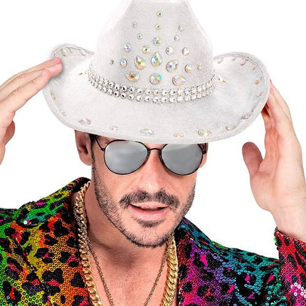 Cowboyhoed Wit Met Diamanten van Widmann koop je bij Partywinkel