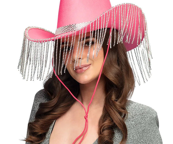 Chapeau Cowgirl Paille Fleuri Rose - Taille Unique été