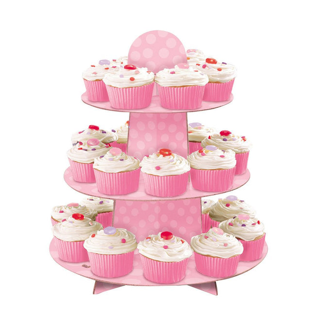 Cupcake Etagere Stippen Roze 34cm van Unique koop je bij Partywinkel