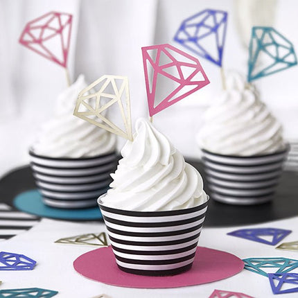 Cupcake Toppers Diamant 25,5cm 5st van Partydeco koop je bij Partywinkel