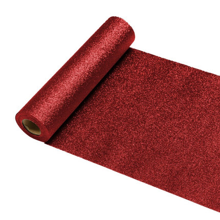 Chemin de table rouge pailleté 5m
