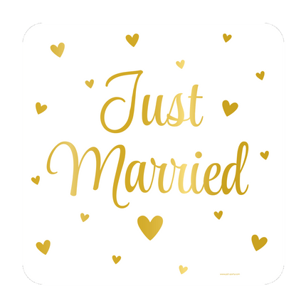 Plaque de porte or blanc Just Married 50cm