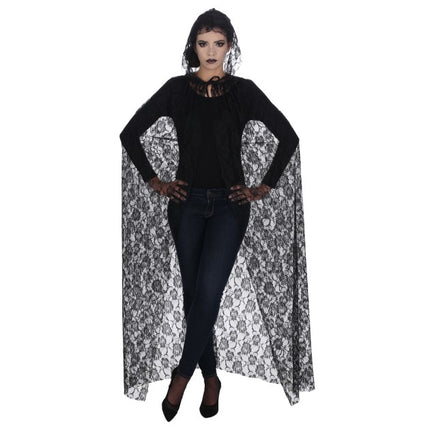Cape noire à dentelle, 150 cm