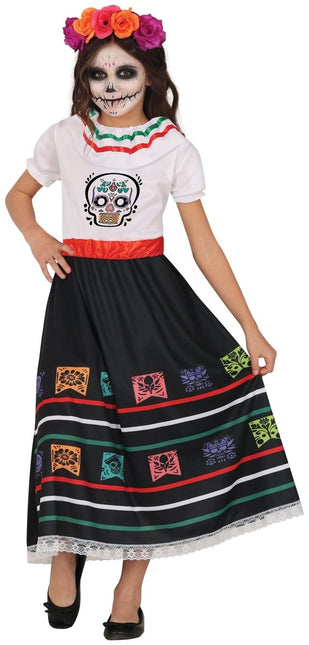 Dia De Los Muertos Jurk Meisje Doodshoofd van Fiestas Guirca koop je bij Partywinkel