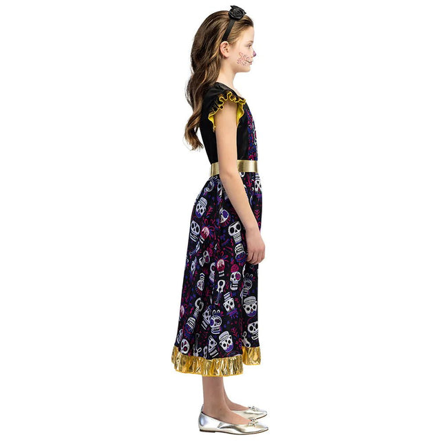 Dia De Los Muertos Jurk Meisje Ruffel Mouwen van Boland koop je bij Partywinkel
