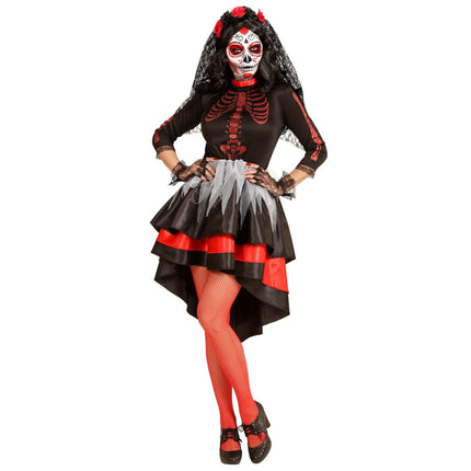 Dia De Los Muertos Jurk Rood Zwart Dames van Widmann koop je bij Partywinkel