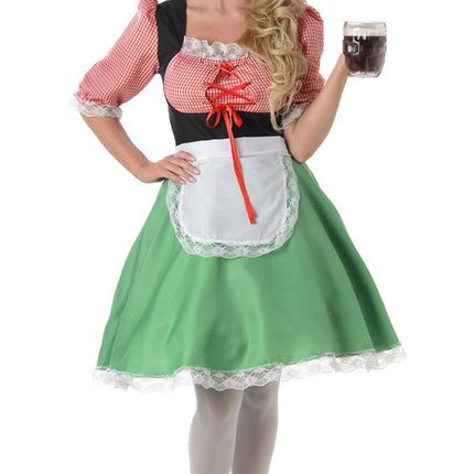Dirndl Jurk Oktoberfest Rood Groen van Partychimp koop je bij Partywinkel