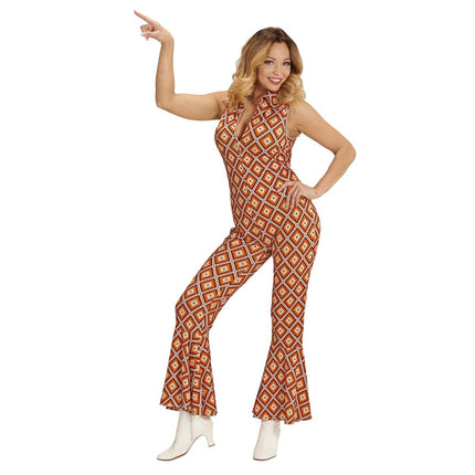Disco 70S Jumpsuit Oranje Dames Geruit van Widmann koop je bij Partywinkel