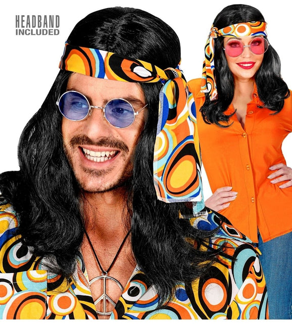 Disco 70S Pruik Zwart Met Hoofdband van Widmann koop je bij Partywinkel