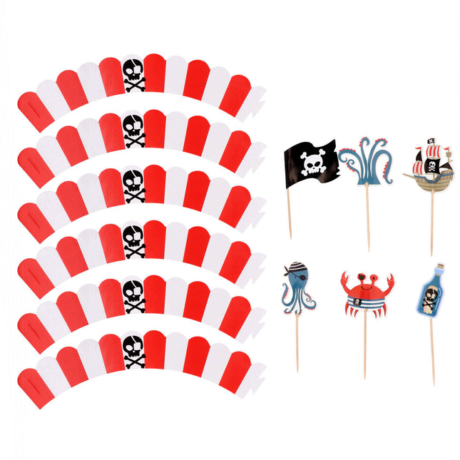 Dessus de cupcake pirate avec emballages de cupcake 6pcs