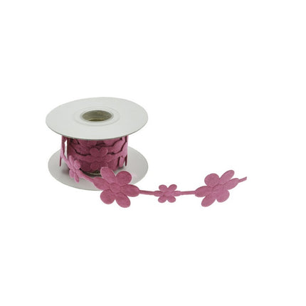 RUBAN DE FEUTRE FLEURS FUCHSIA 200 CM X 3,5 CM