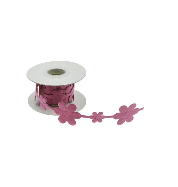 RUBAN DE FEUTRE FLEURS FUCHSIA 200 CM X 3,5 CM