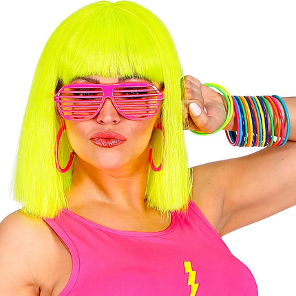 Lunettes rayées rose fluo