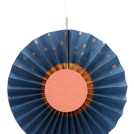 Eventails en papier bleu 35cm 3pcs