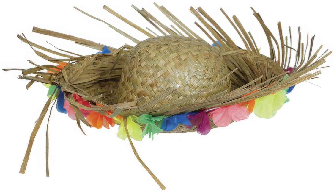 Chapeau de paille hawaïen avec fleurs