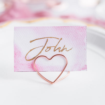 Porte-cartes nominatives Coeurs Rose Or 2.5cm 10pcs