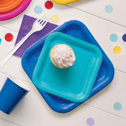 Assiettes carrées bleu 23cm 14pcs