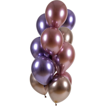 Ballons de baudruche mauves et roses chromés 33cm 12pcs
