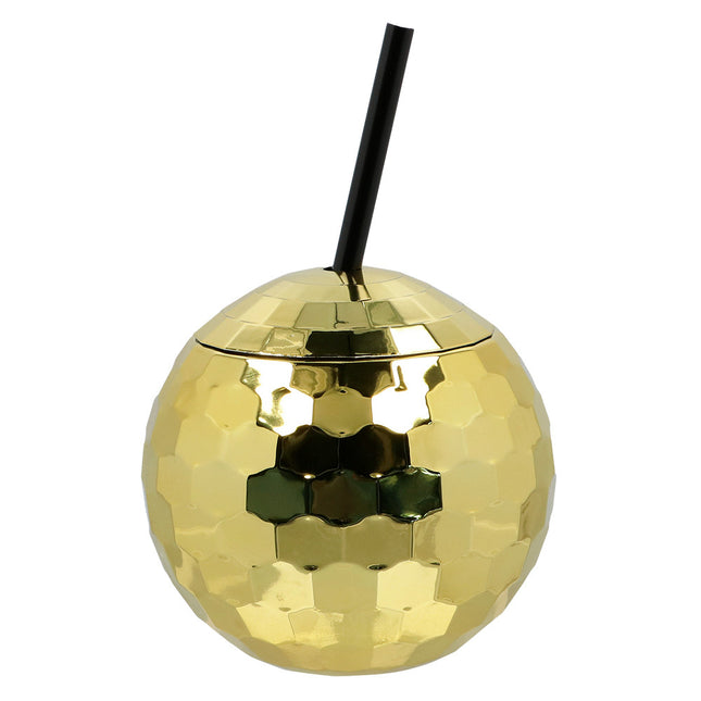 Gobelets dorés Disco avec paille