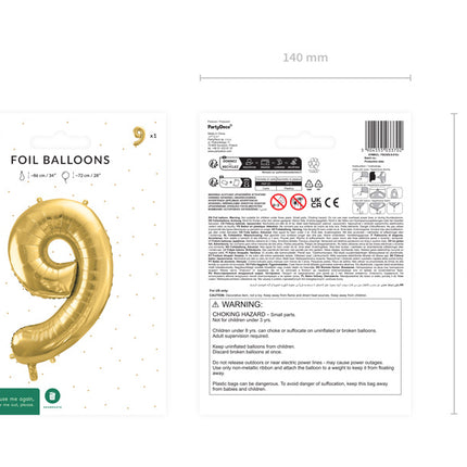 9 Year Figure Balloon Gold Empty 72cm