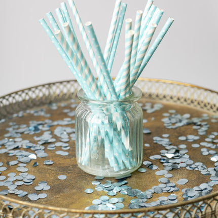 Pailles en papier bleu clair/blanc mélange 19.7cm 20pcs