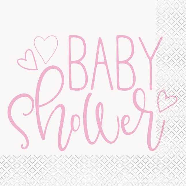 Serviettes de table pour la fête de bébé Rose 16pcs