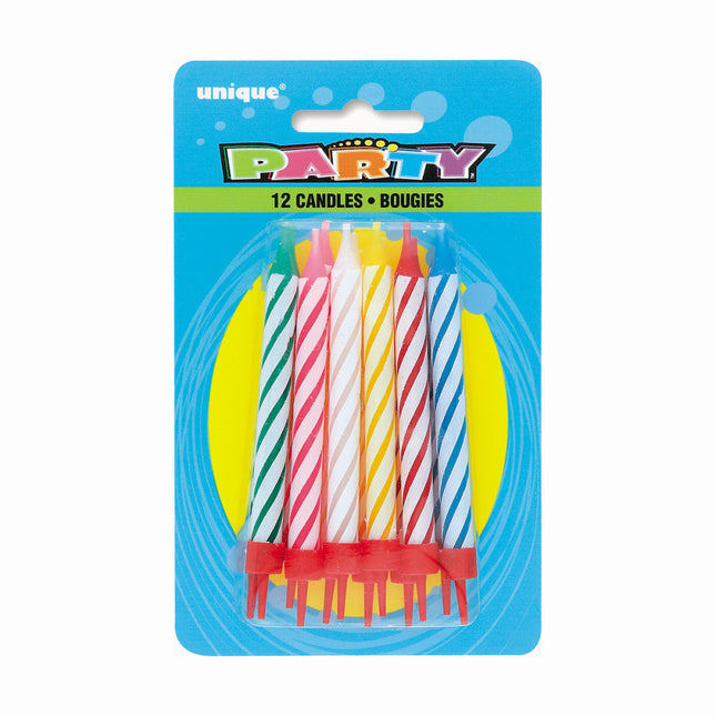 Bougies d'anniversaire rayées 15cm 12pcs