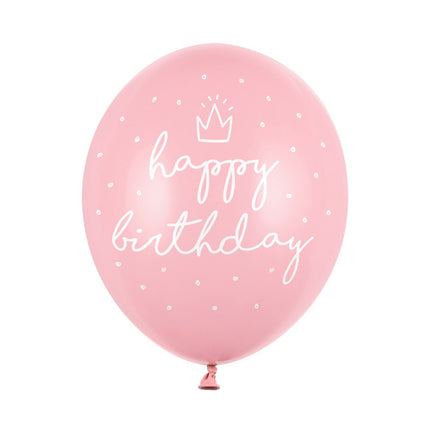 Ballons rose clair Happy Birthday 30cm 6pcs