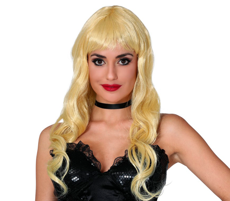Perruque cheveux longs blonds bouclés