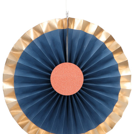 Eventails en papier bleu 35cm 3pcs