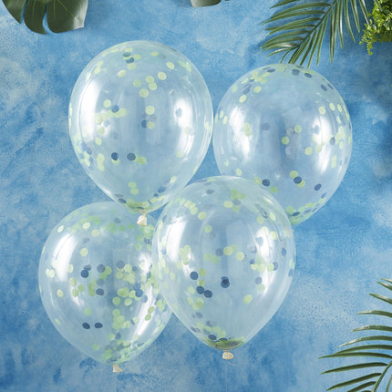 Ballons Confetti Bleu/Vert 30cm 5pcs