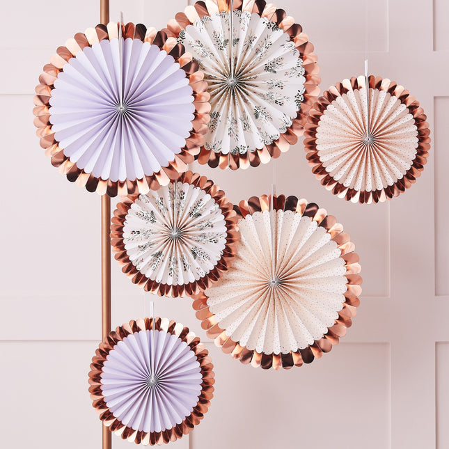 Eventails en papier Fleurs 6pcs