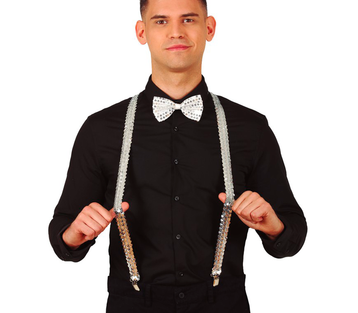 Bretelles argentées paillettes hommes 72cm