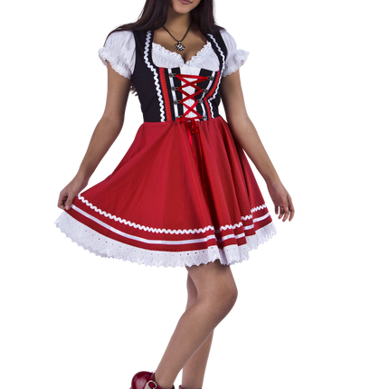Robe Dirndl Oktoberfest Rouge Blanc Dames 2 Pièces