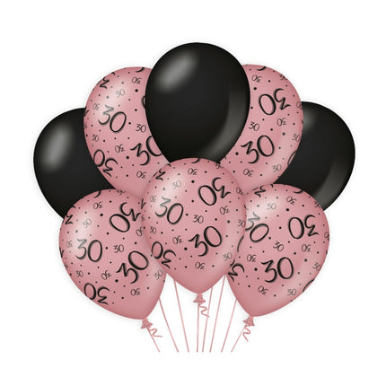Ballons 30 ans Rose Noir 30cm 8pcs