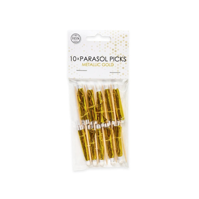 Bâtons de cocktail dorés Parasol 10cm 10pcs