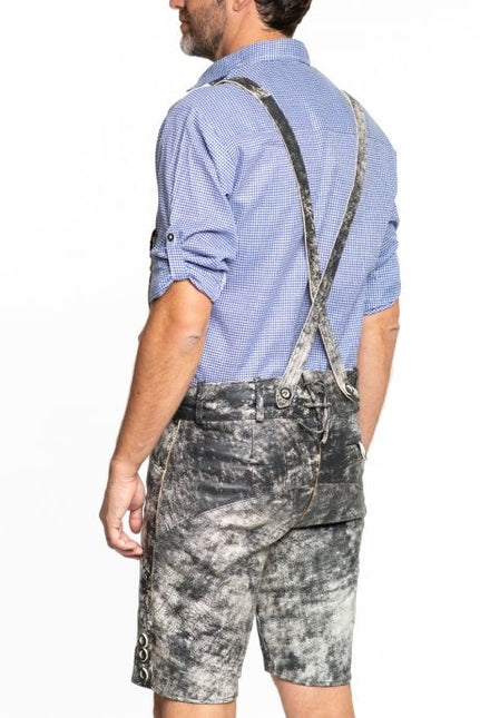 Lederhose Short en cuir noir et bretelles