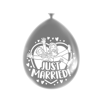 Just Married Balloons Silver 30cm 8pcs