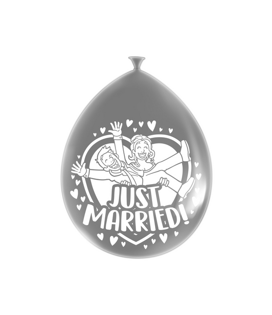 Just Married Balloons Silver 30cm 8pcs