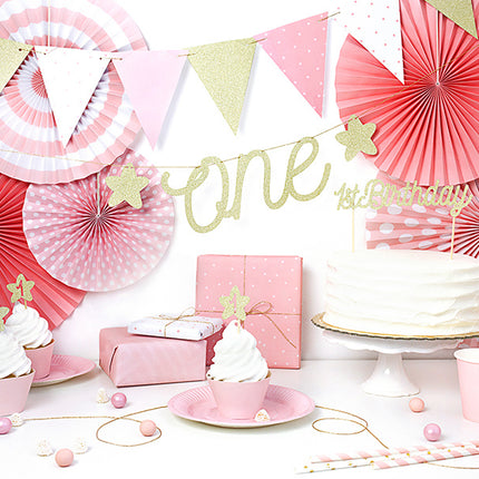 Eventails en papier rose clair Set 3 pièces