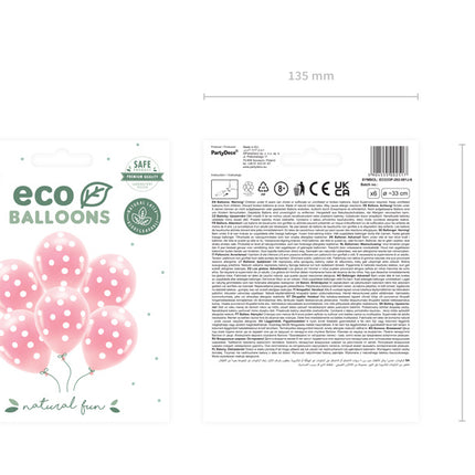 Ballons roses à pois blancs 33cm 6pcs