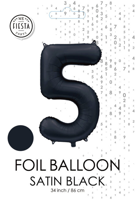Ballon numéro noir 5 ans brillant 86cm