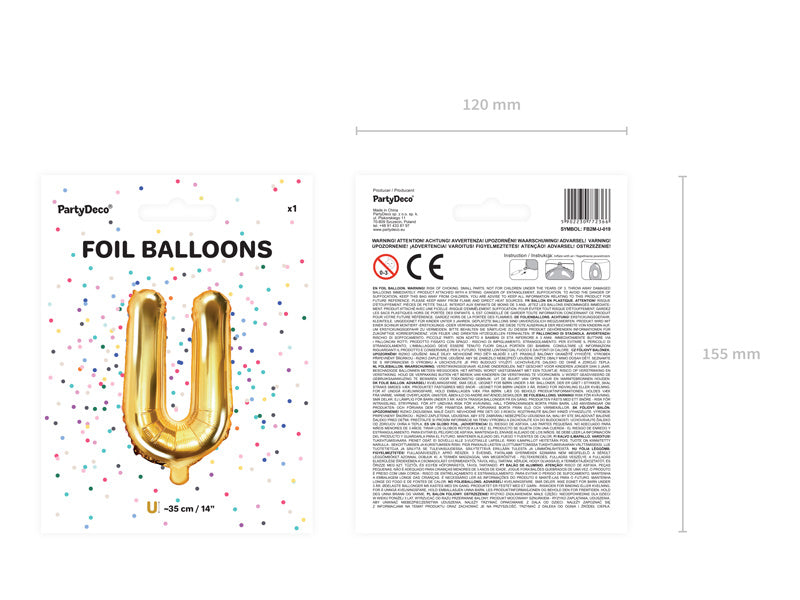 Ballon de baudruche Lettre U Or Vide 35cm